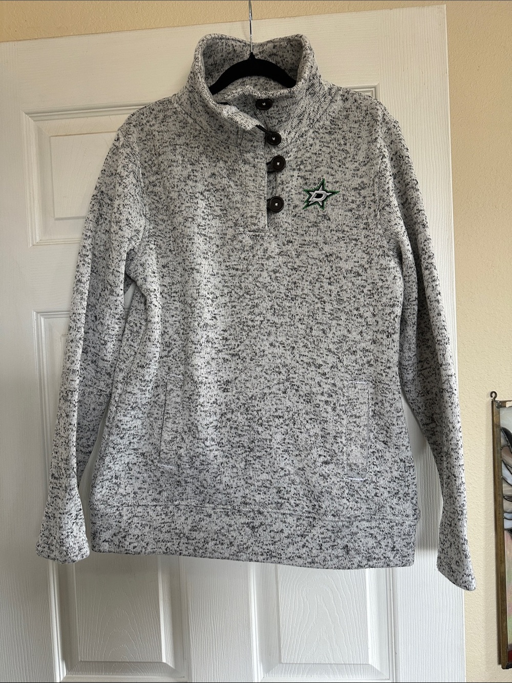 NHL Women's Gray Marled Button-Pullover Turtleneck Sweater Dallas Stars